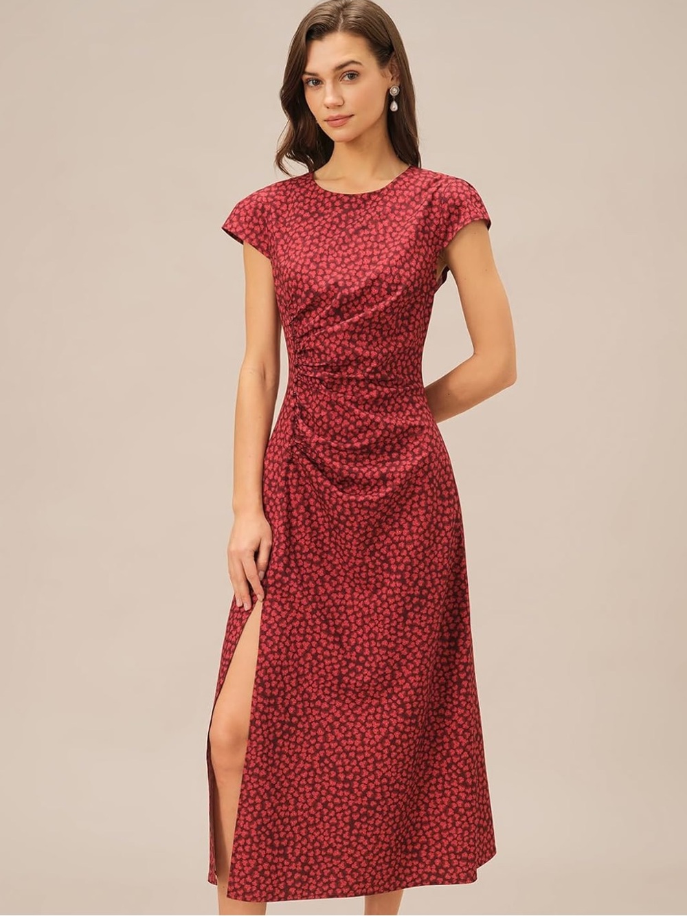 Elegant Printed Midi Dress with Side Slit